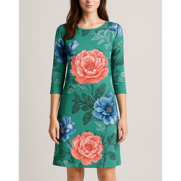 Nally & Millie 🇺🇸 Floral Print Long Sleeve Knit Shift Sweater Dress Tunic M - Picture 1 of 13